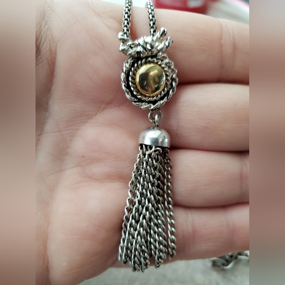 Silver chain with tassel pendant necklace
